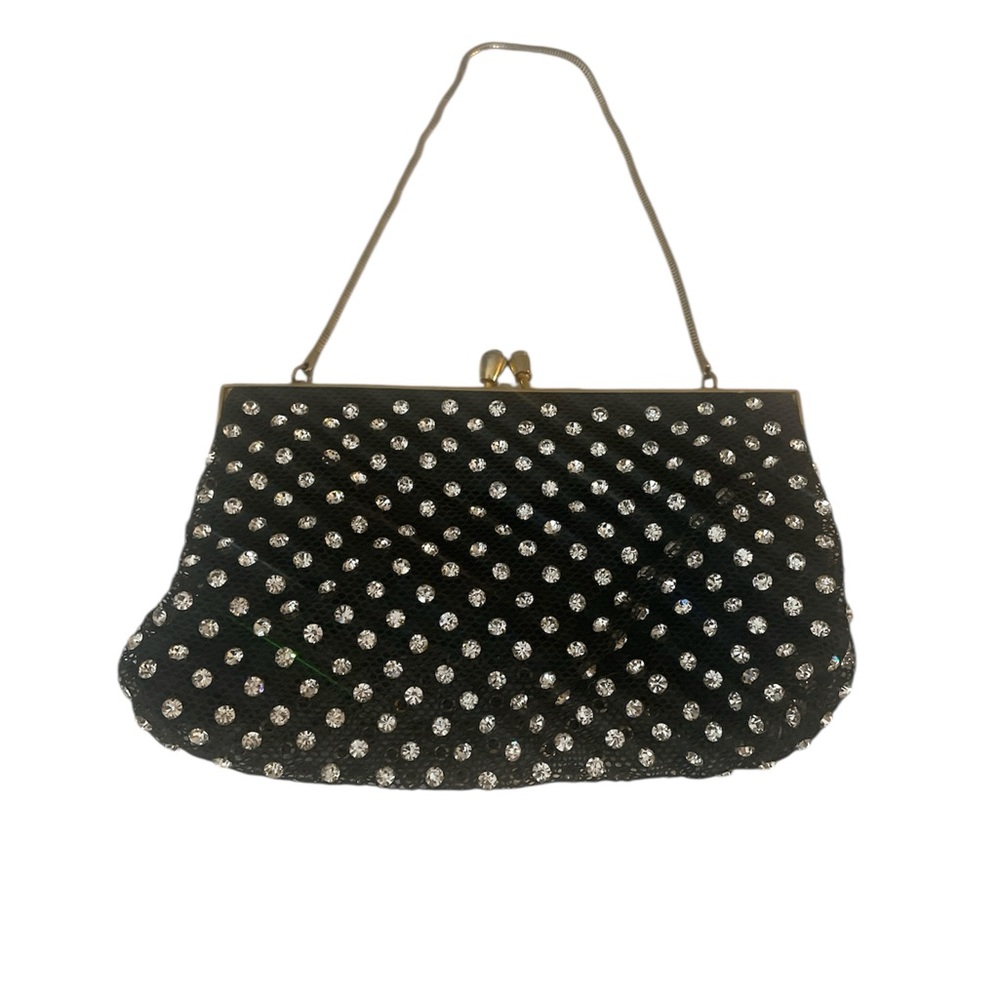 La Regale Black Satin Net Embellished Vintage Evening Purse